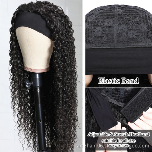 2021 New Fashion Deep Wave Human Hair Headband Wig Cheap Brazilian Remy Human Hair Non Lace Machine Made Wig For Black Women